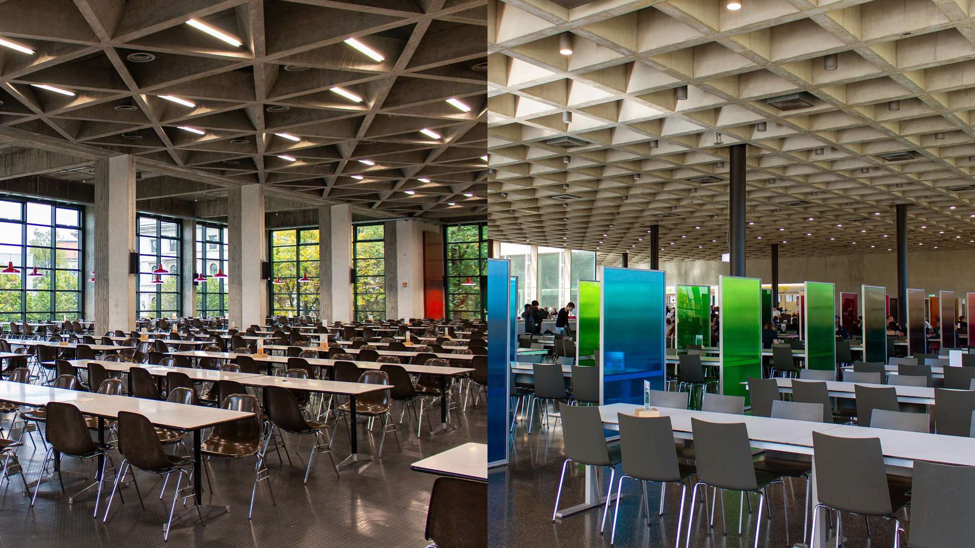 The study areas in the canteens in Munich (left) and Garching (right)